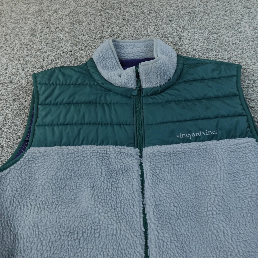 Vineyard Vines Vest Mens 2XL Gray Green Fleece Quilted Full Zip Jacket Preppy - Picture 3 of 12